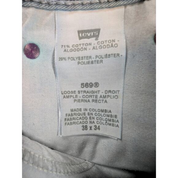 LEVI'S 569 Mens Jeans 38x31 Dark Wash Loose Straight Rare Side Zip Pocket Y2K - Picture 8 of 11